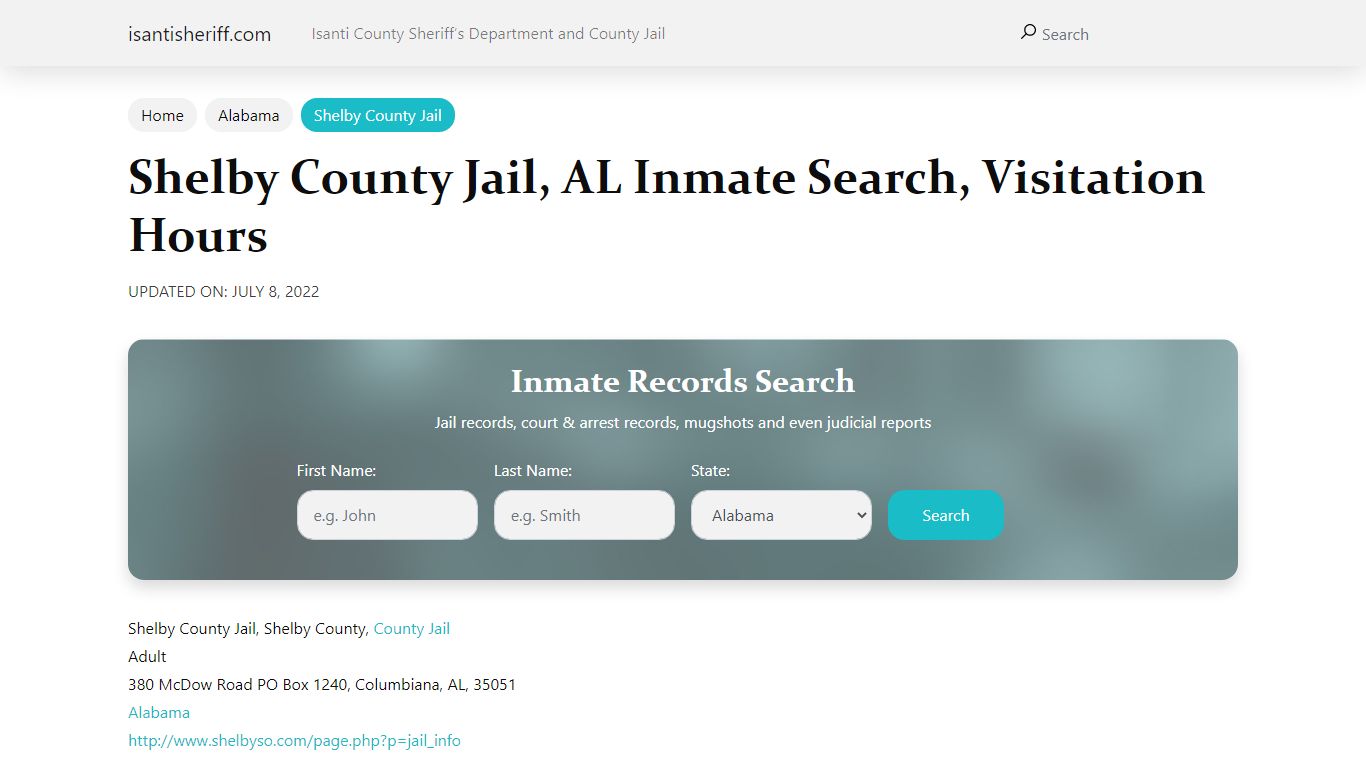 Shelby County Jail, AL Inmate Search, Visitation Hours